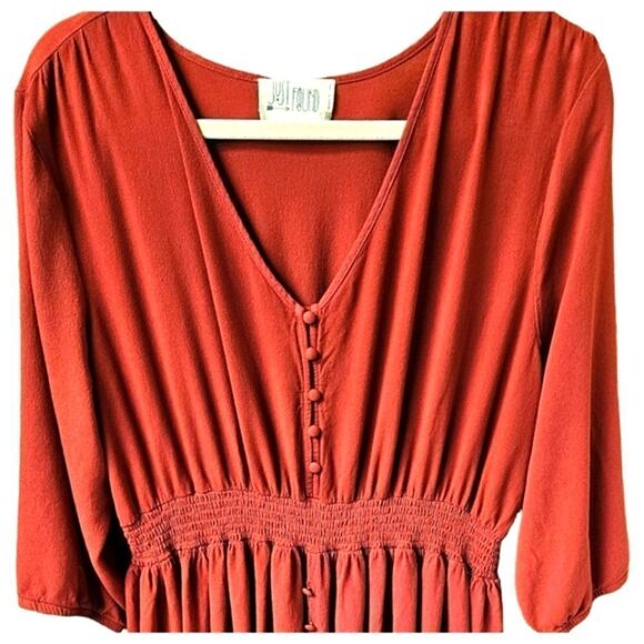 "JUST FOUND" Plus Size Long Pleated Rustic Red Maxi Dress - Picture 6 of 14